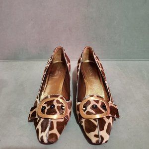 PRADA Giraffe Print Calf Hair Pony Fur Low Heel Mary Jane Ankle Pump 40/9.5-10